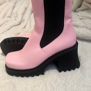 Pink and Black Lamoda Heeled Boots with Chunky Platform Sole